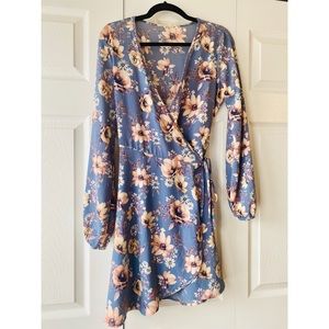 Floral Plunging Neck & Tie Waste Dress - Worn Once